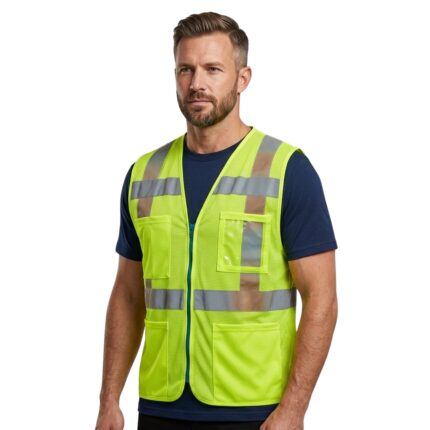Model wearing Safety Vest for Construction Wear