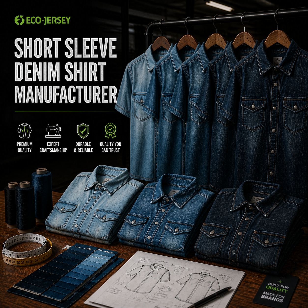 Short Sleeve Denim Shirt Manufacturer – Custom short sleeve denim shirts wholesale by Eco Jersey
