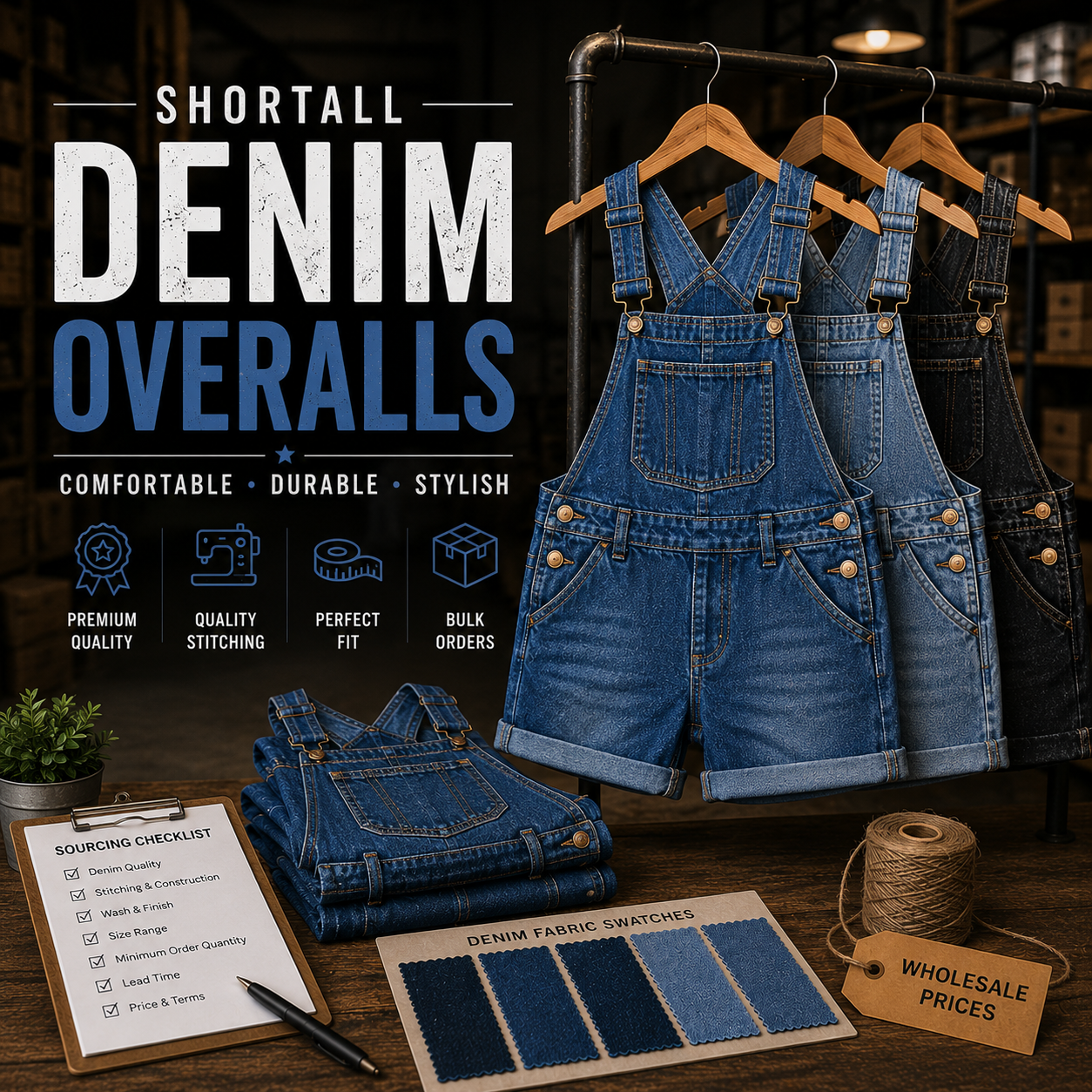 Shortall Denim Overalls Manufacturer – Custom shortall denim overalls wholesale by Eco Jersey