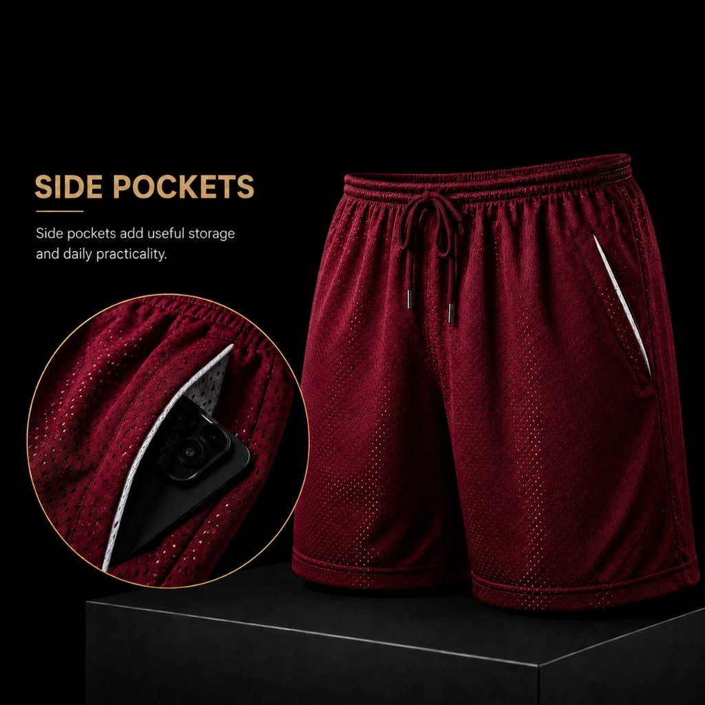Pocket detail on Dual Mesh Basketball Shorts