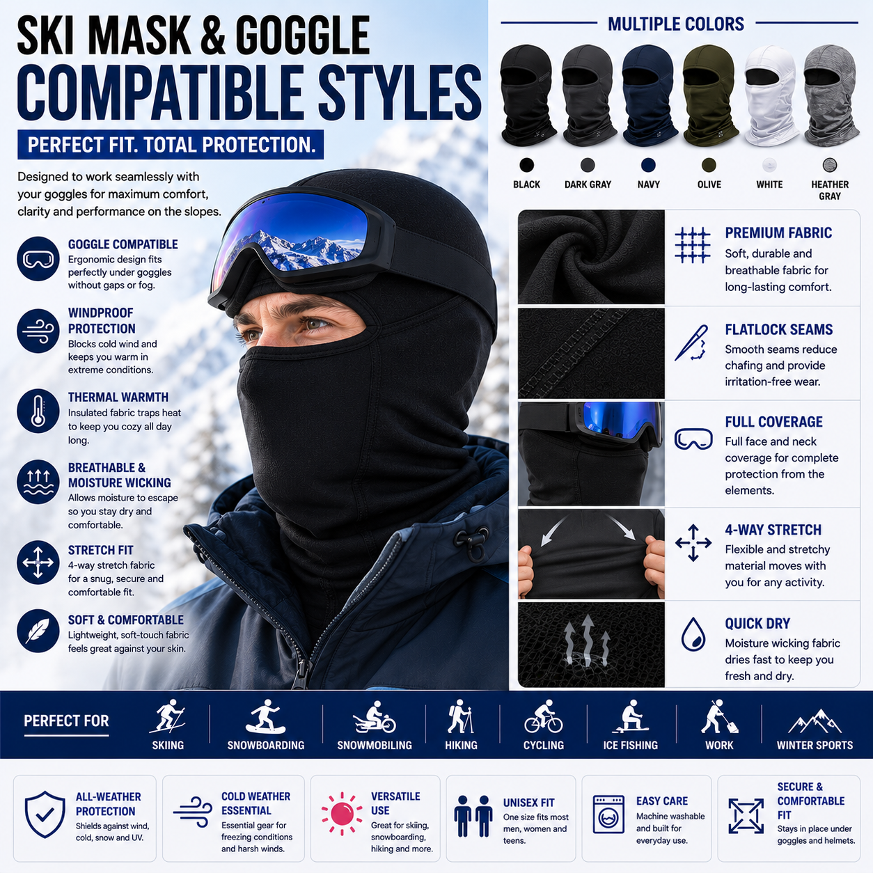 Custom ski mask and goggle compatible styles manufacturer - wholesale B2B production of skiing face protection