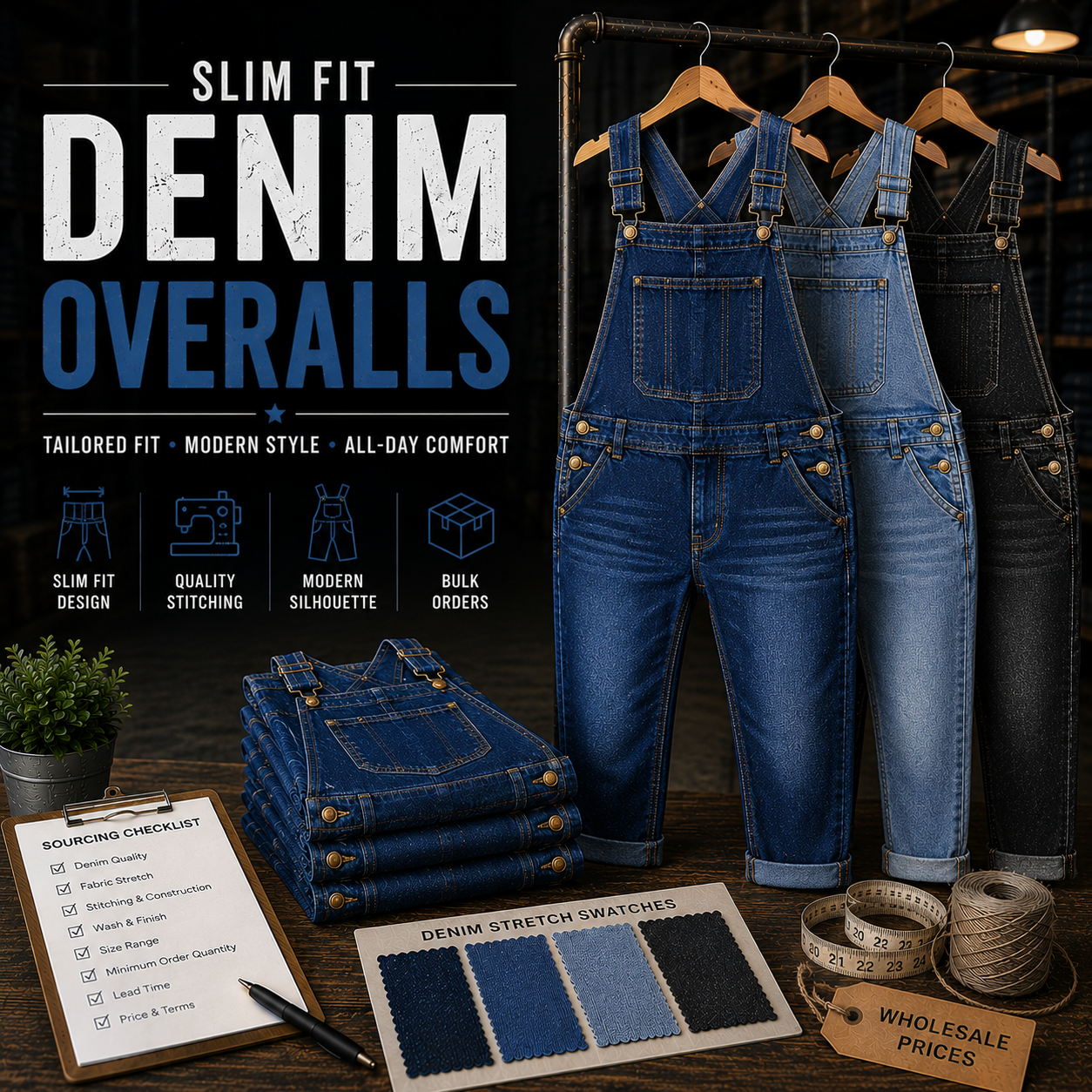 Slim Fit Denim Overalls Manufacturer – Custom slim fit denim overalls wholesale by Eco Jersey
