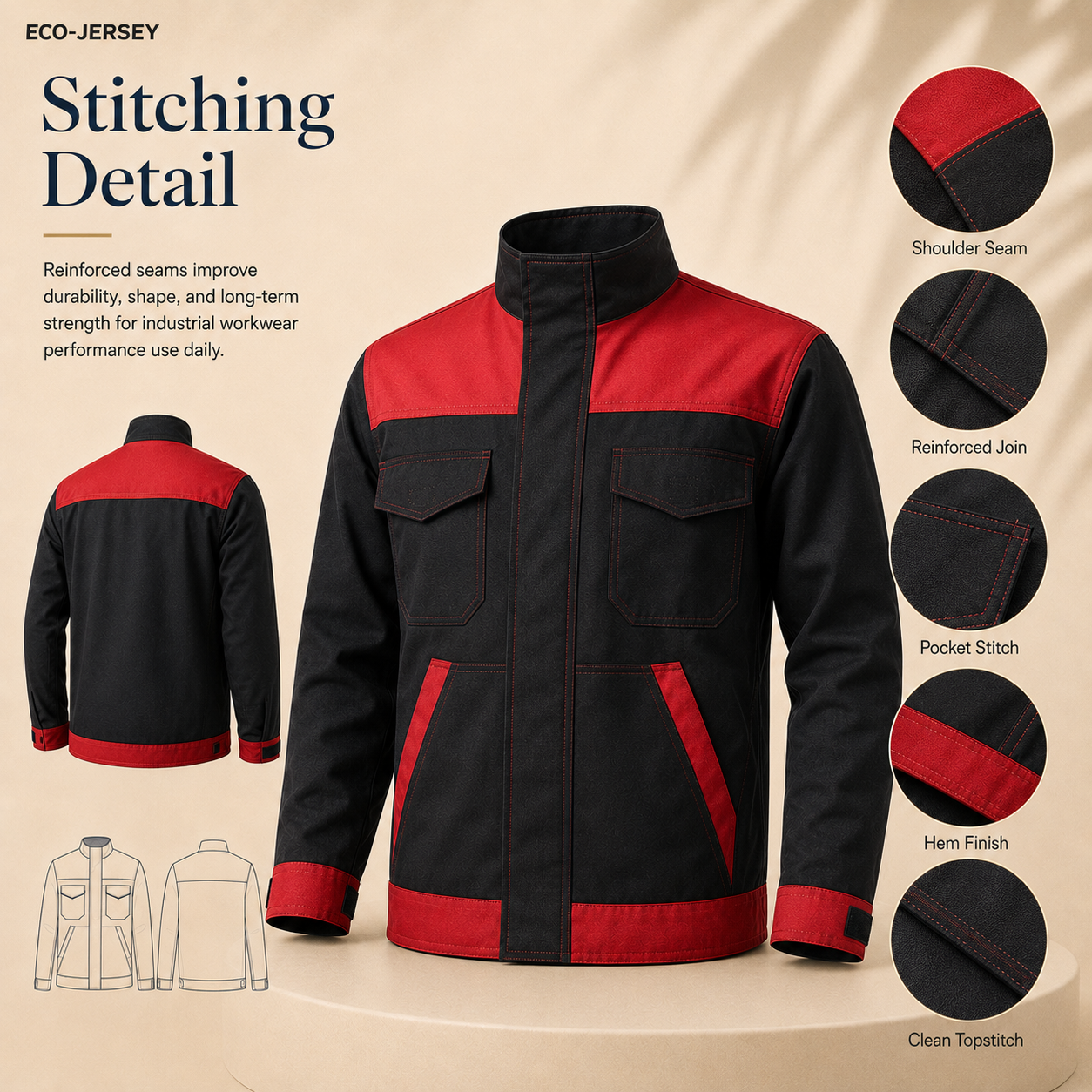 Stitching detail on Durable Oxford Workwear Jacket