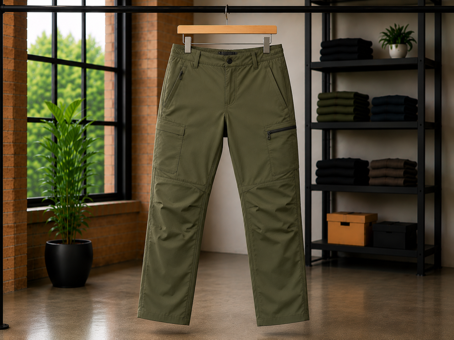 Stretch cargo pants with flexible fabric and utility pockets for outdoor work, hiking, and adventure activities