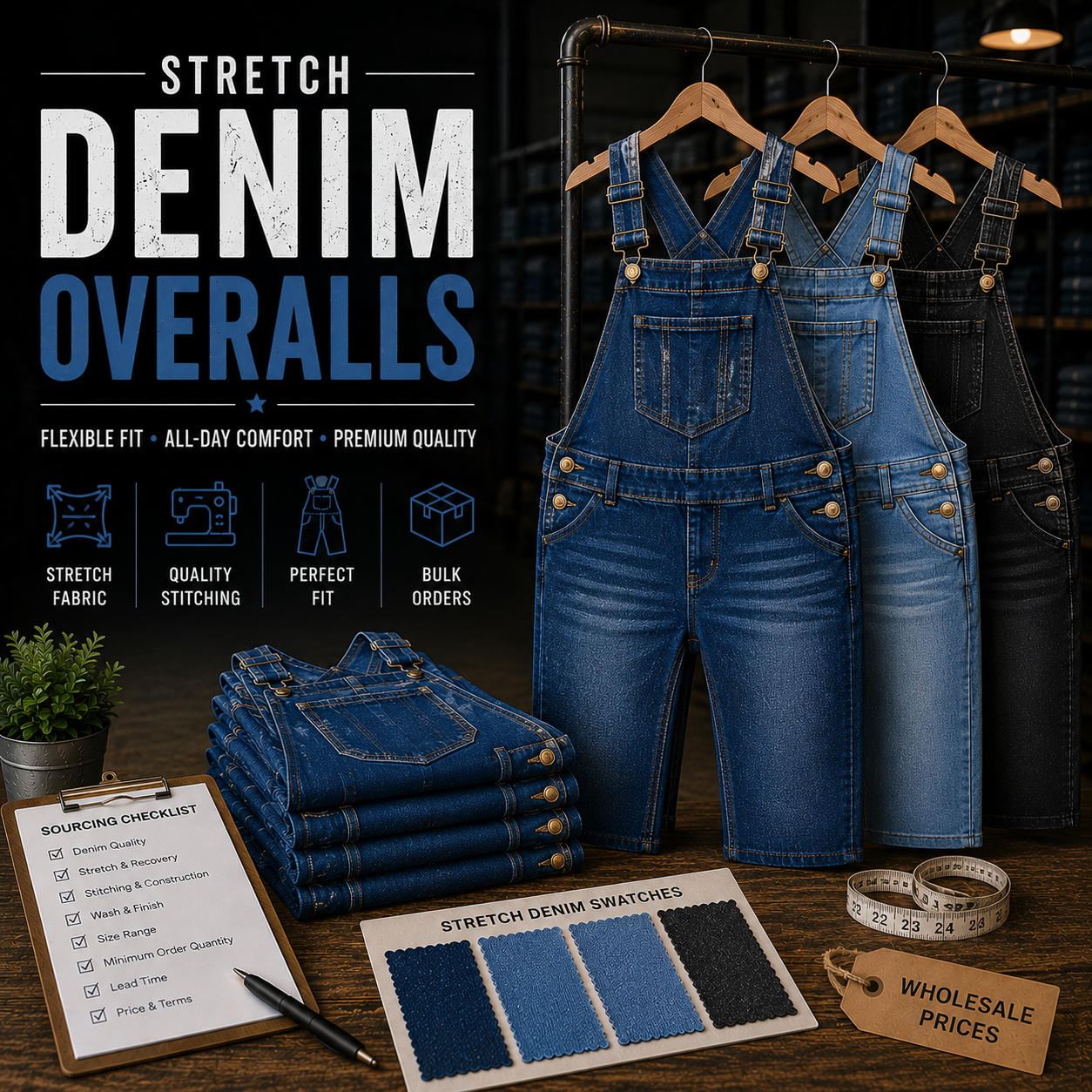 Stretch Denim Overalls Manufacturer – Custom stretch denim overalls wholesale by Eco Jersey