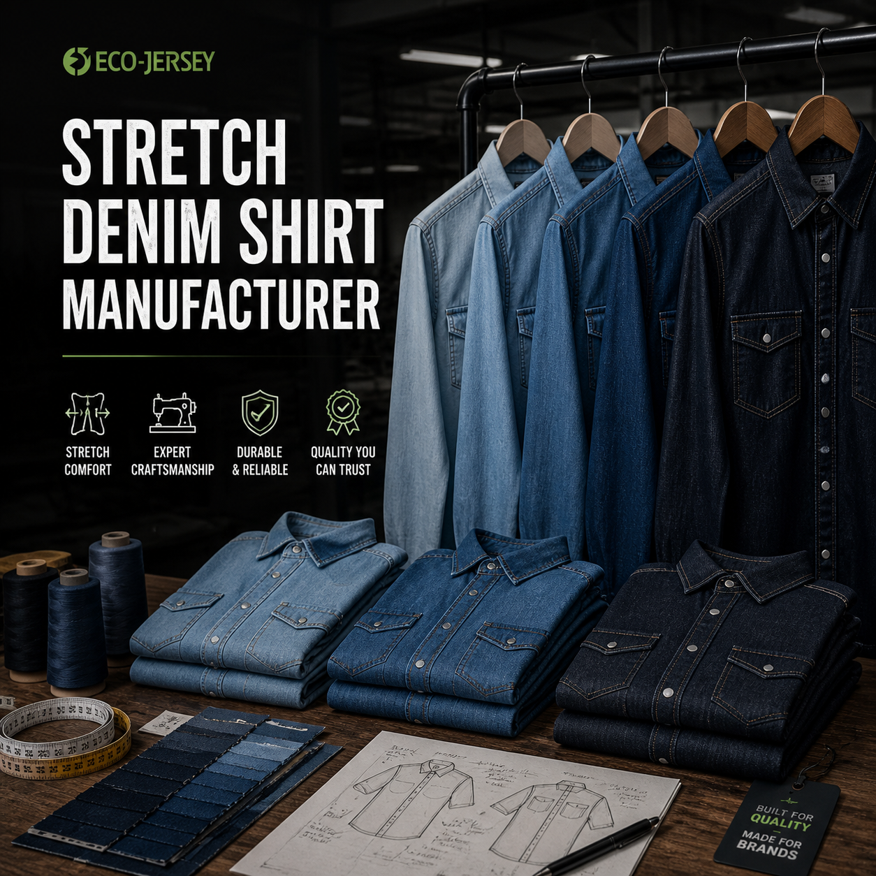 Stretch Denim Shirt Manufacturer – Custom stretch denim shirts wholesale by Eco Jersey