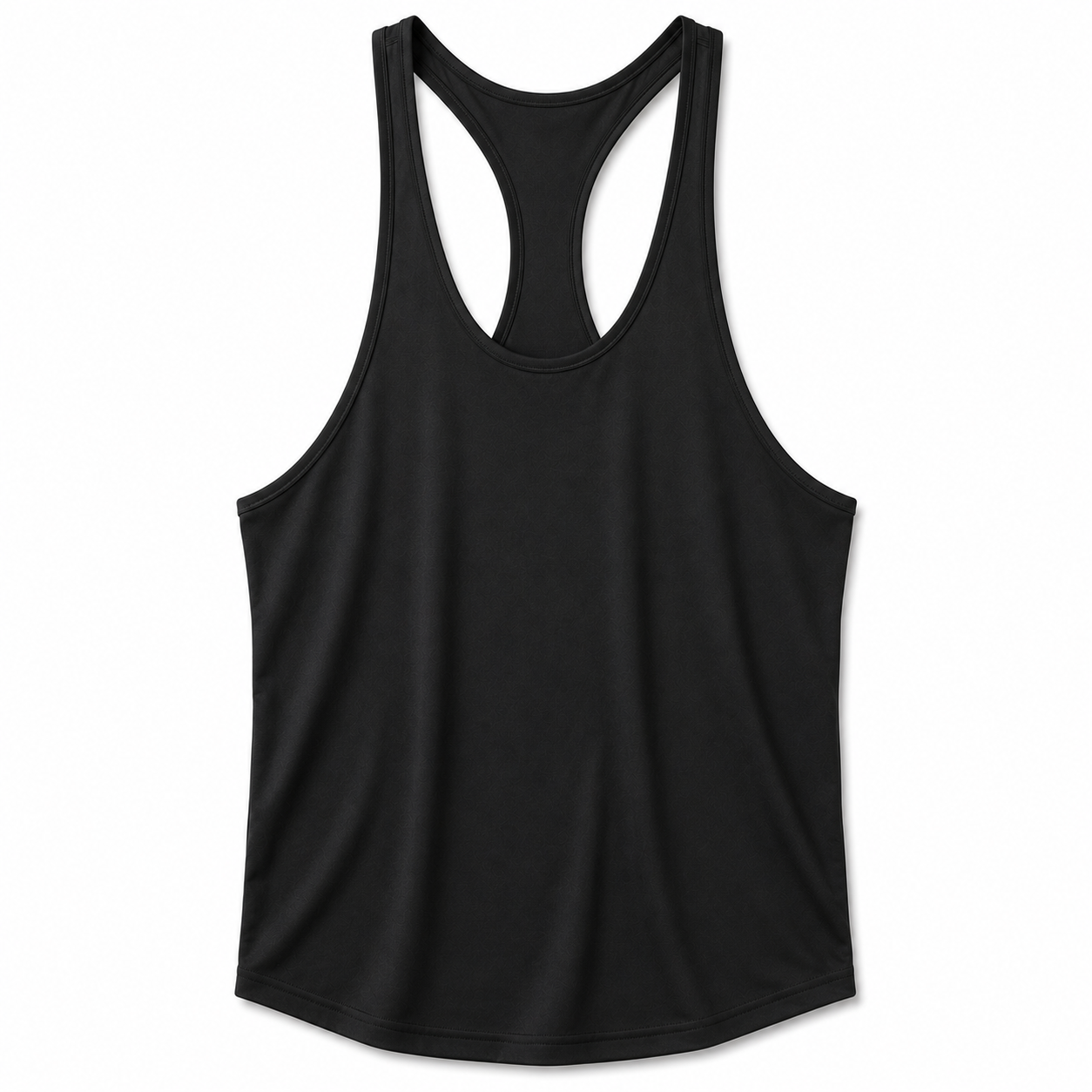 Custom stringer tank tops manufacturer showing men's bodybuilding-style narrow strap stringer tank top for gym brands and fitness apparel retailers