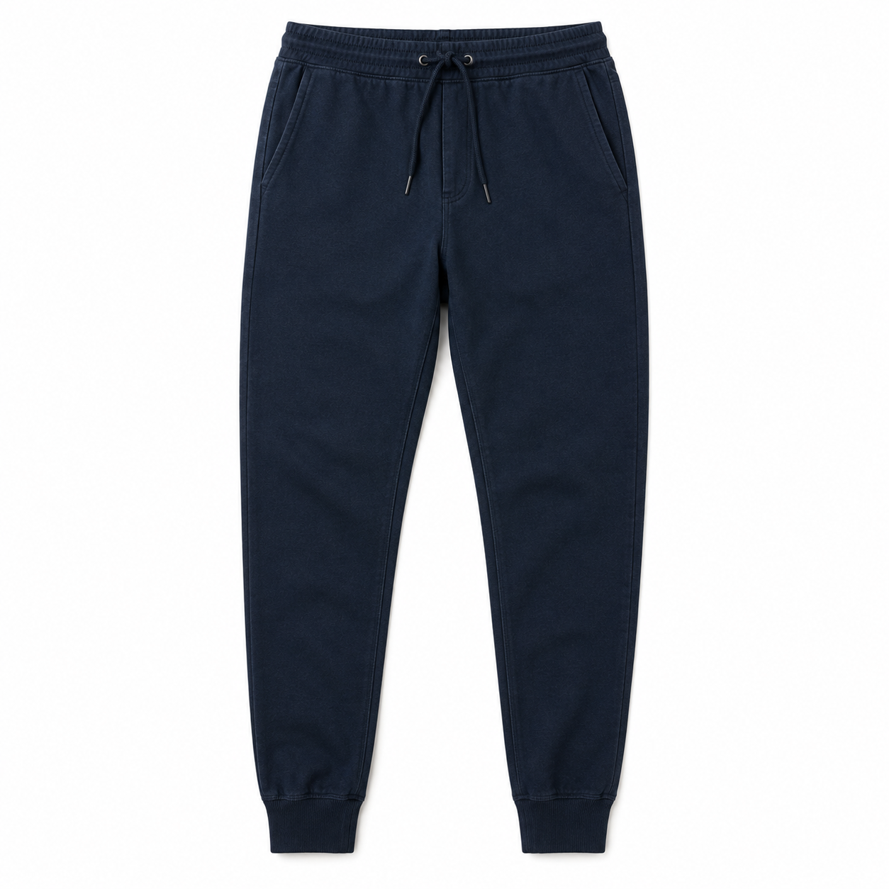 Navy blue tapered jogger pants custom activewear manufactured by Eco Jersey