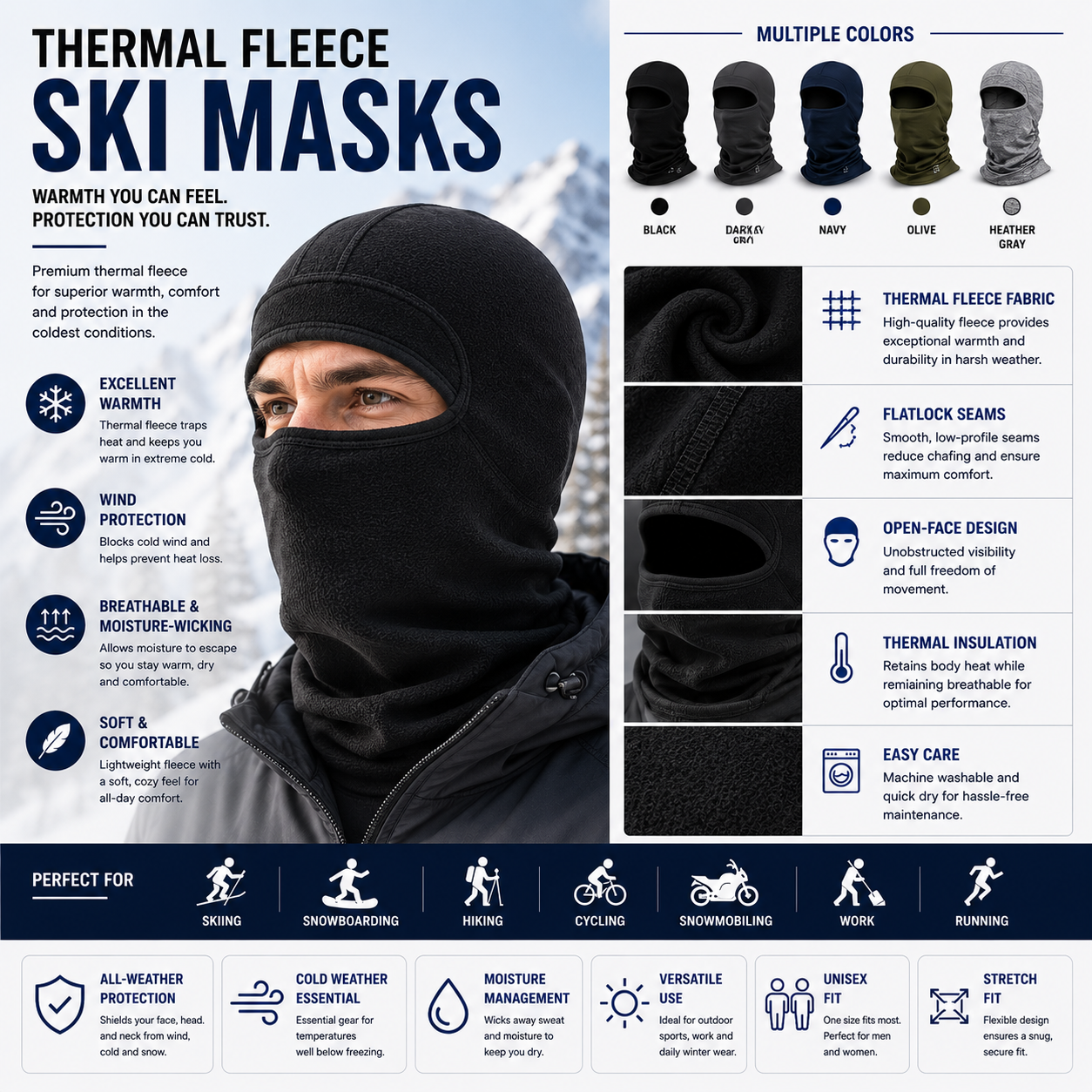 Custom thermal ski mask manufacturer - wholesale B2B production of insulated face masks for cold weather winter sports
