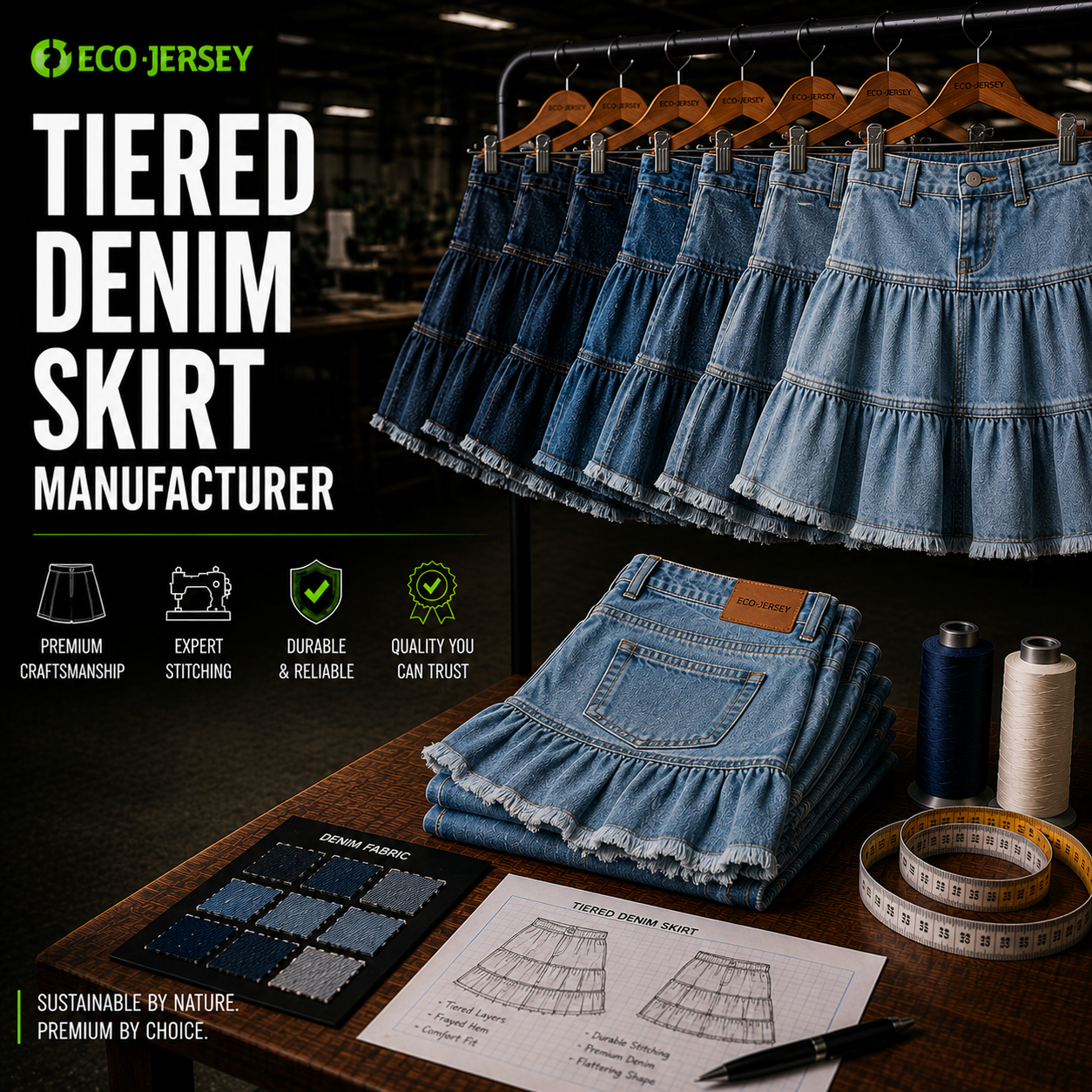 Tiered Denim Skirt​