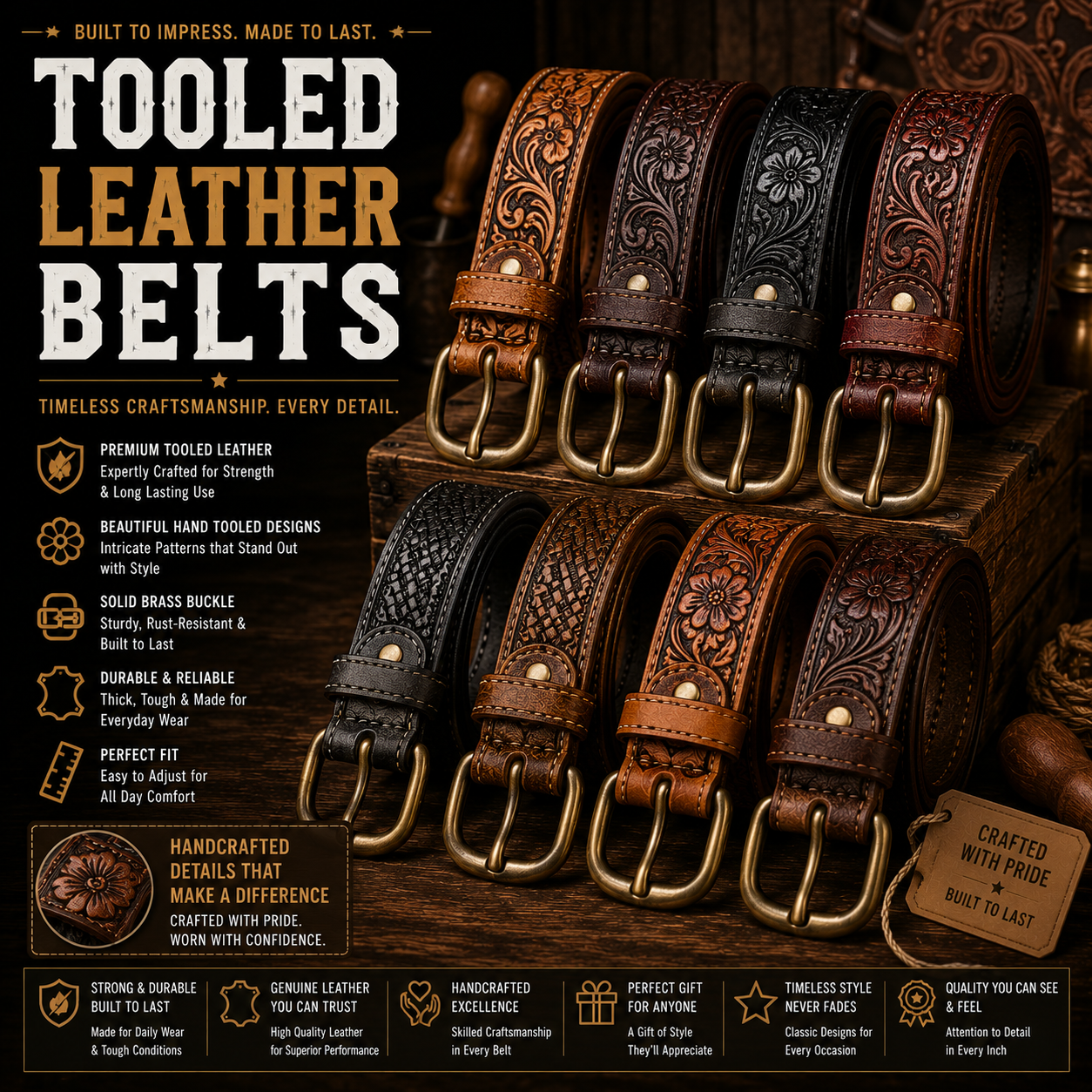 Tooled Leather Belts Manufacturer – Custom tooled leather belts wholesale by Eco Jersey