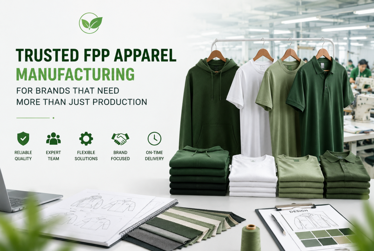 Trusted FPP apparel manufacturer - Eco Jersey full package production banner showing factory facilities, team, and manufacturing capabilities