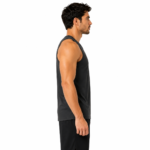 Unisex athletic tank top model side view – lightweight workout muscle tee wholesale manufacturer by Eco Jersey