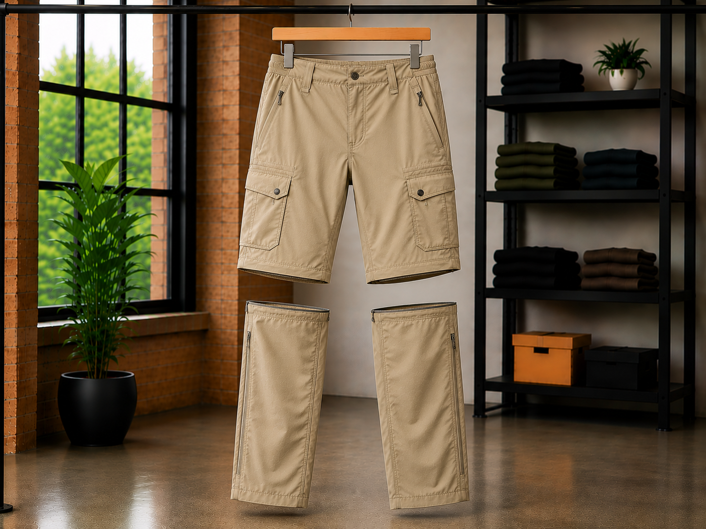 Zip-off convertible hiking pants that convert to shorts, versatile outdoor trousers for trekking and camping