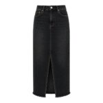 Black color classic long premium high waisted denim skirt, custom denim skirt in black wash for wholesale private label fashion brands