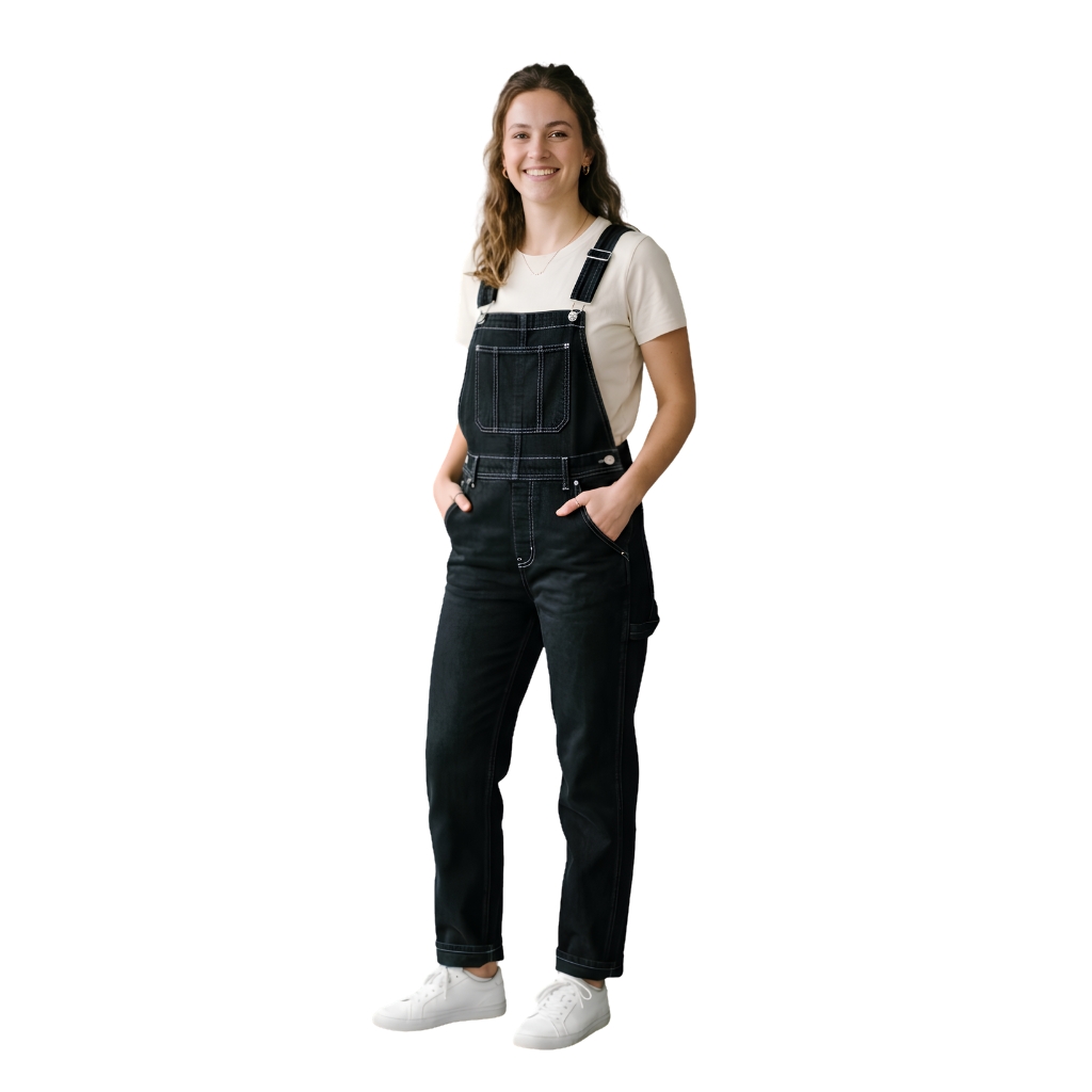 black denim overalls Black Denim Overalls | Comfortable Versatile Barrel Leg Bib Pants - Image 1