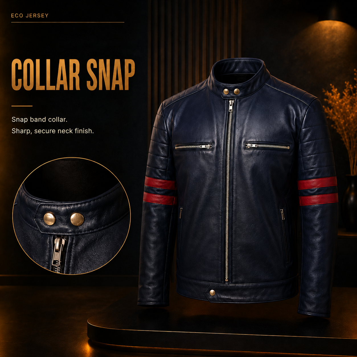 Collar detail on Leather Biker Jacket