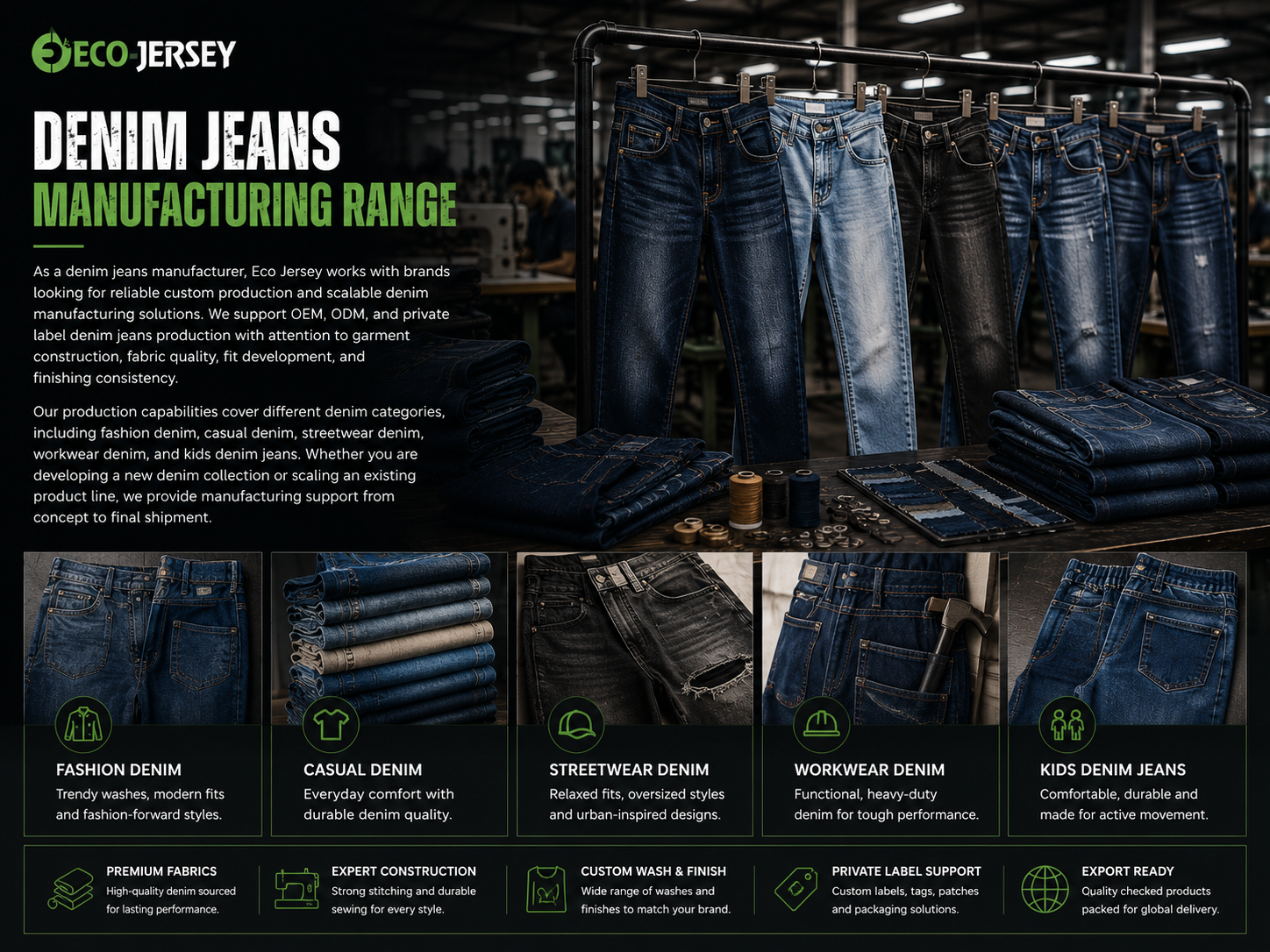 Denim Jeans Manufacturing Range – Custom denim jeans styles and wholesale manufacturing by Eco Jersey