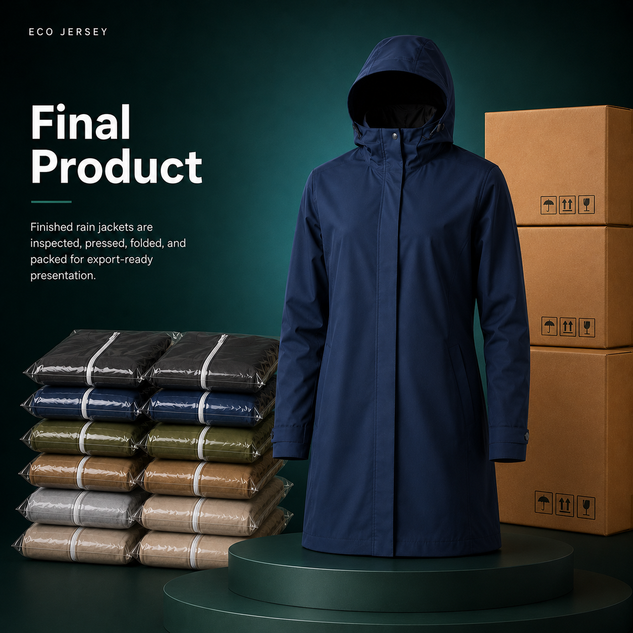 Waterproof Hooded Rain Jacket — finished product