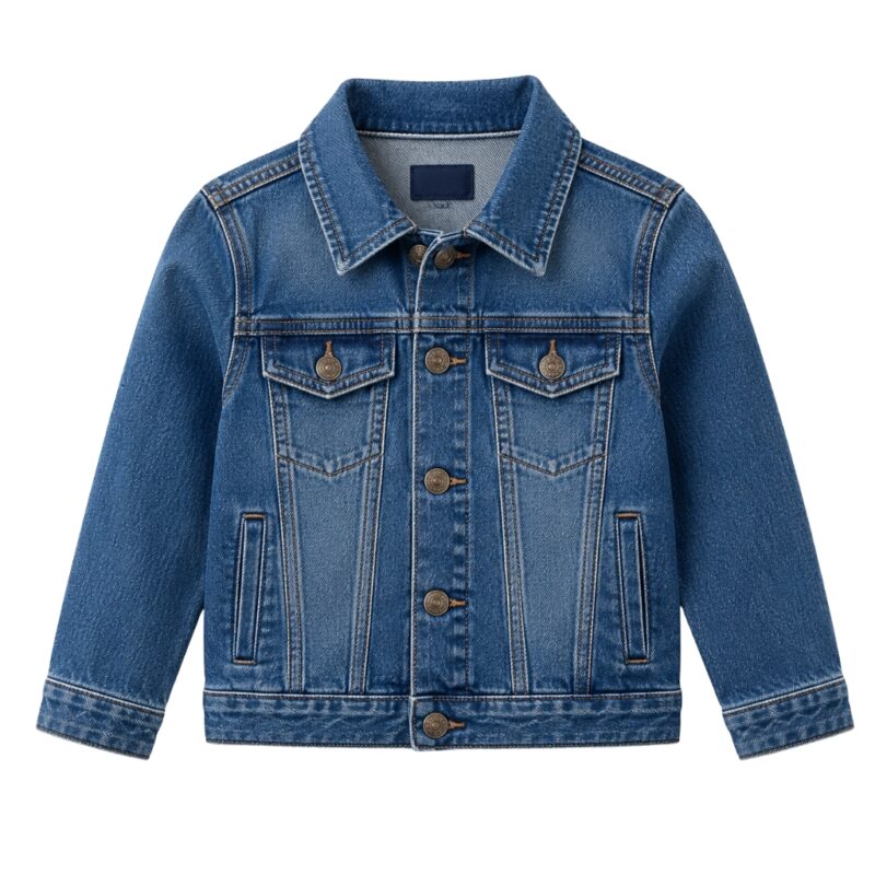 kids denim jacket product image, custom children's denim jacket manufacturer by Eco Jersey