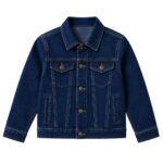 navy blue kids denim jacket product image, children's dark blue denim jacket by Eco Jersey