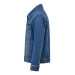 kids denim jacket side view product image, children's denim jacket side angle by Eco Jersey