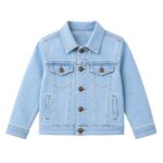 sky blue kids denim jacket product image, children's light blue denim jacket by Eco Jersey