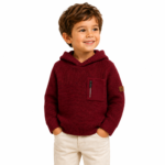 kids knitted hoodie-dark red colored