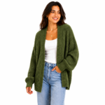 knitted cardigan for women-green colored