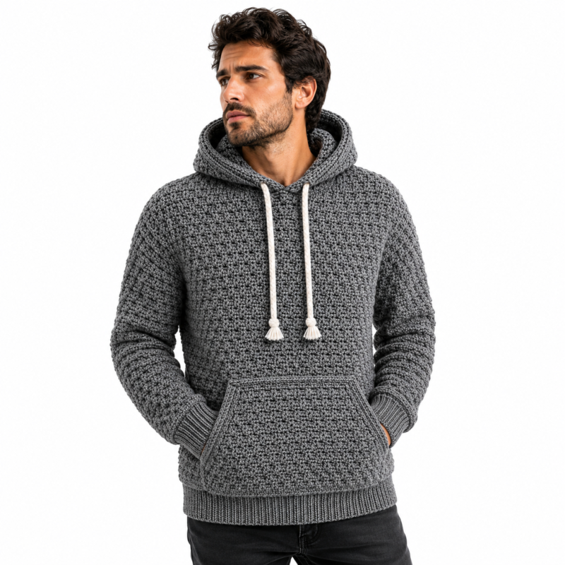 knitted hoodie for men-model front view