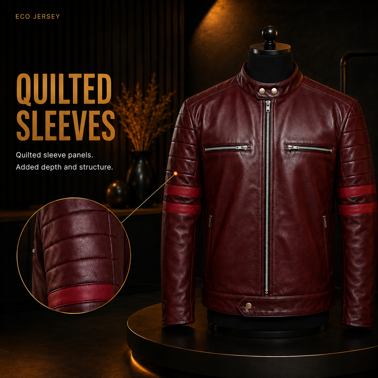 Sleeve detail on Leather Biker Jacket
