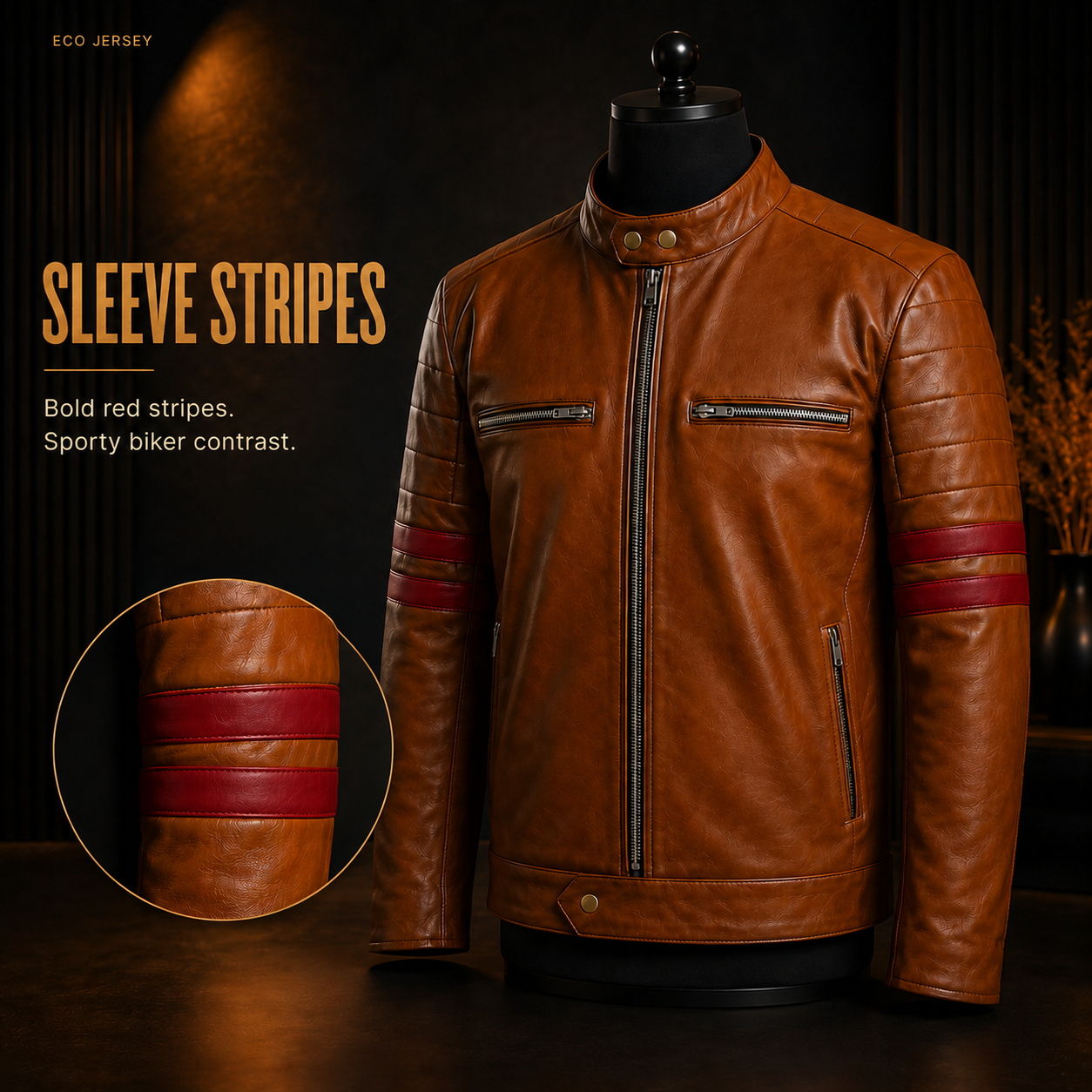 Sleeve detail on Leather Biker Jacket