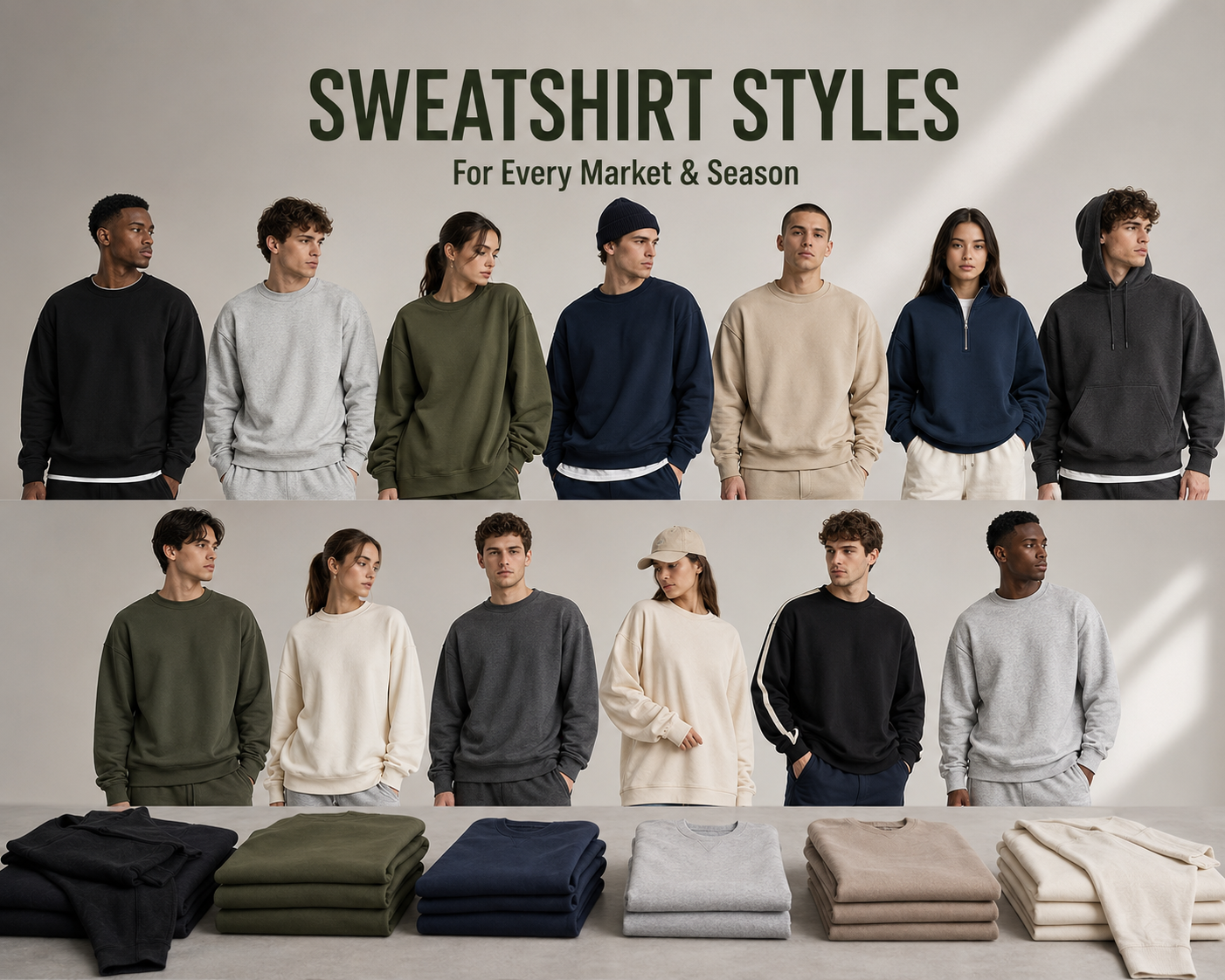 Sweatshirt Styles Overview – Various custom sweatshirt styles for wholesale manufacturing by Eco Jersey