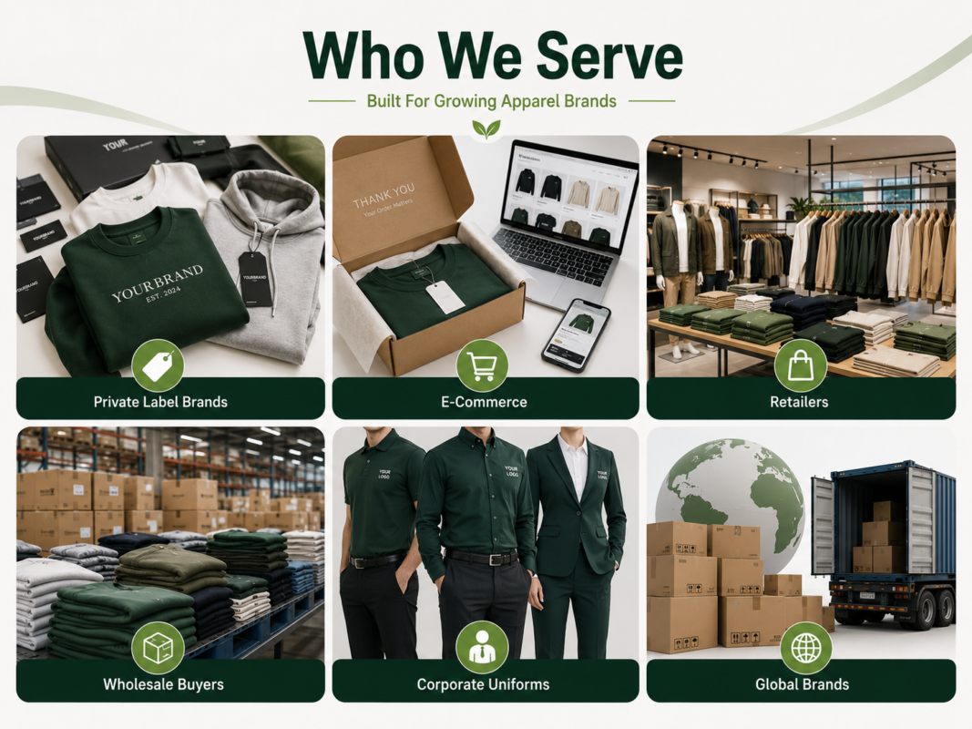 Who Eco Jersey serves CMT manufacturing for - brands and businesses that use cut, make, and trim apparel manufacturing services