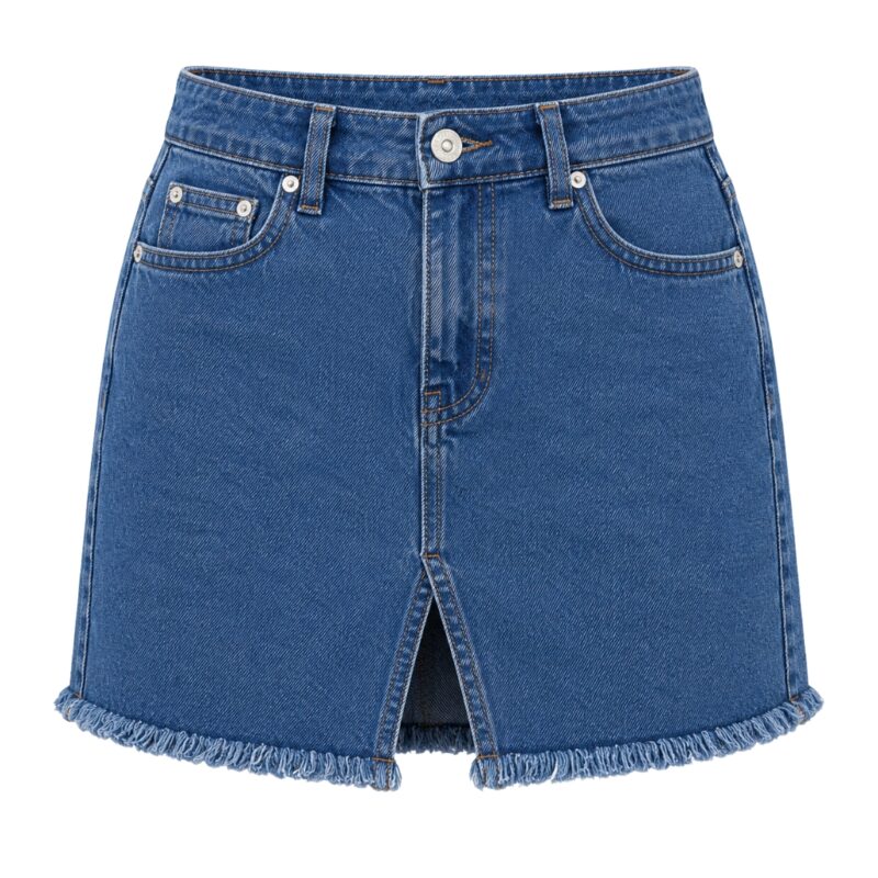 women's denim skirt product image, custom women's denim skirt manufacturer by Eco Jersey