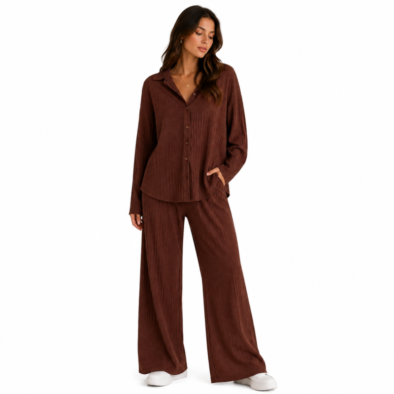 Women's co-ord set model front view — matching kurta and palazzo two-piece set shown from the front, B2B wholesale ethnic fashion and co-ordinate clothing manufacturing