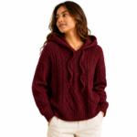 womens knitted hoodie- dark red colored