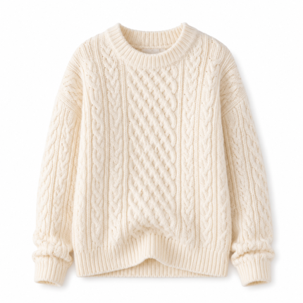 Women's cozy cable-knit sleeveless V-neck pullover sweater product cut-out on transparent background for the Womens Knitted Sweater e-commerce product page