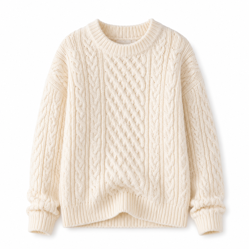 Women's cozy cable-knit sleeveless V-neck pullover sweater product cut-out on transparent background for the Womens Knitted Sweater e-commerce product page