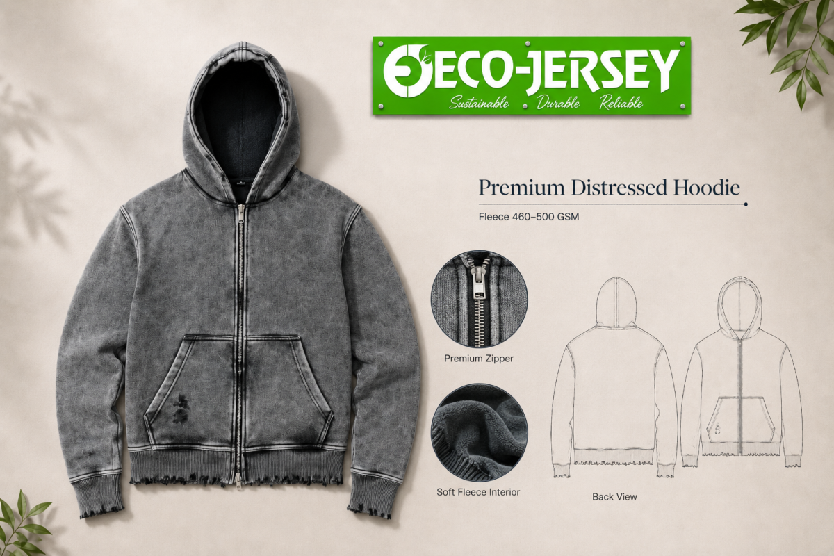 Hood detail on Premium Distressed Hoodie Portfolio