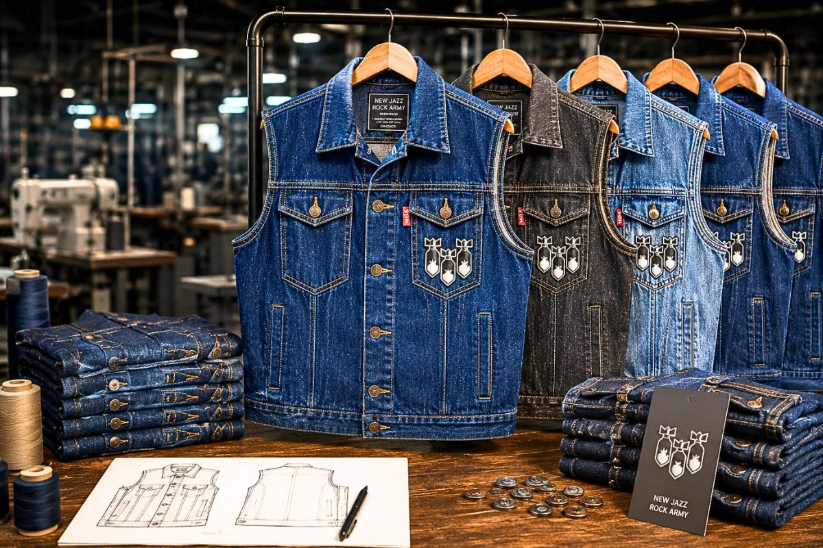 Custom denim vest manufacturing project portfolio hero section banner showcasing Eco Jersey Limited's premium denim vest production